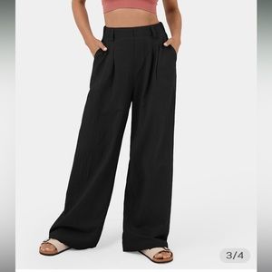 HALARA High Waisted Pleated Wide Leg Flowy Cotton Trousers